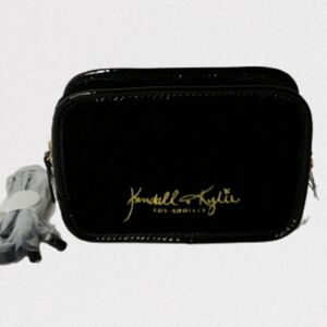 Kendall & Kylie Black with Gold Quilted Metallic Velour Crossbody